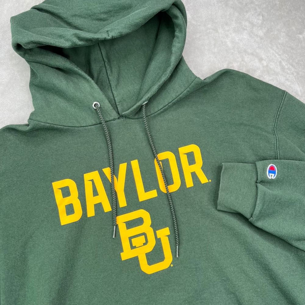 Champion Baylor University Hoodie Mens XL Green Yellow Graphic Fleece‎ Pullover